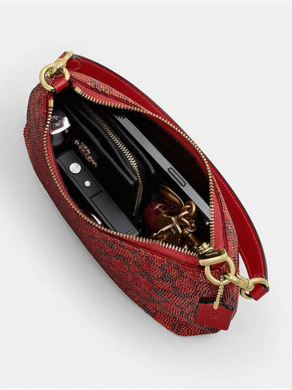 NWT Coach Teri Shoulder Bag With Chain
Signature Beaded Satin Crimson Red CET14 - Picture 10 of 15